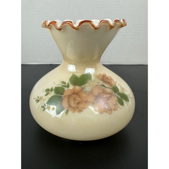 VTG 4.5" Tall Hurricane Glass Lamp Shade Cover Hand Painted Roses W/Crimped Edge - Picture 1 of 6